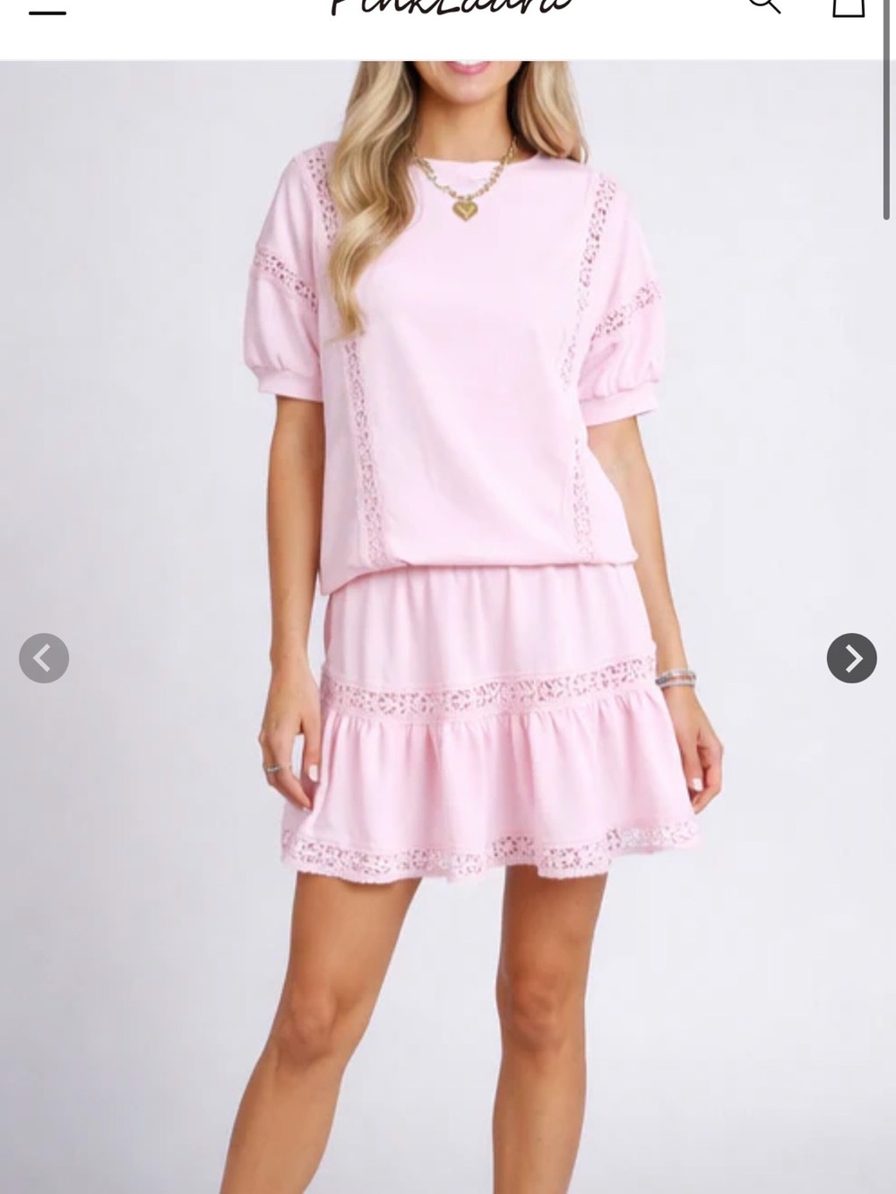 Pink Laura set Small Light Pink Lace Trim Tiered top+skort